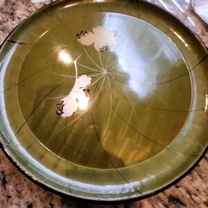VTG. Wooden 12 Inch Green Floral Decorative Serving Plate